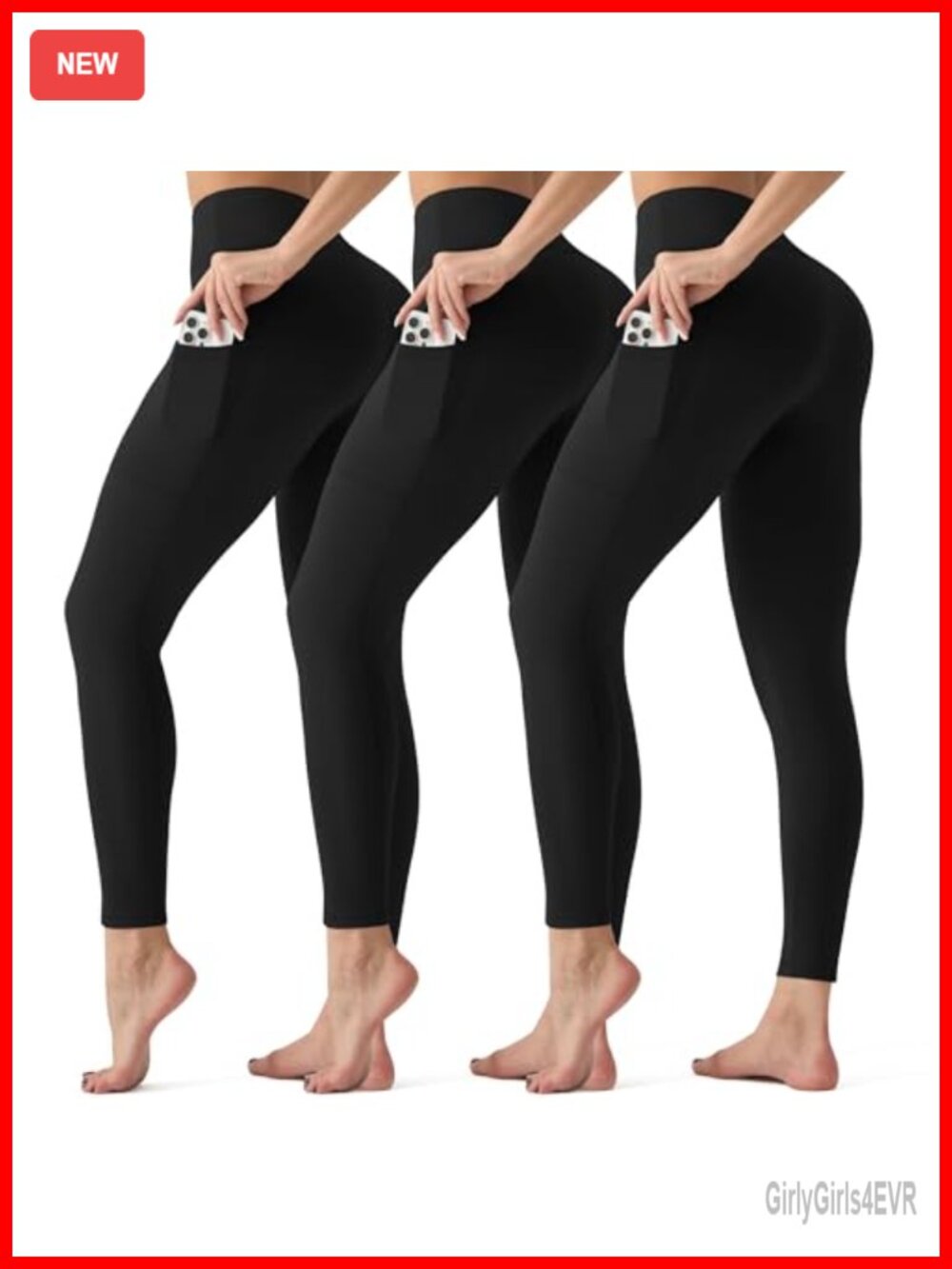 3 Pack High Waisted Tummy Control Yoga Leggings with Pockets